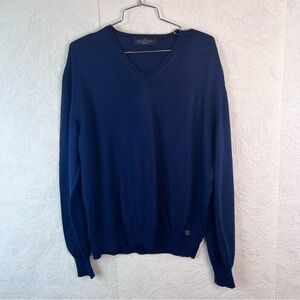 Valentino Jeans Men's Navy Blue V-Neck Sweater Size Large